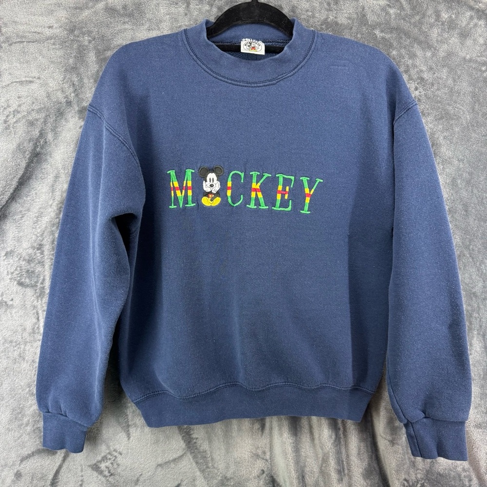 Vintage Mickey & Co Embroidered Green Red Yellow Disney Navy Sweatshirt Large US